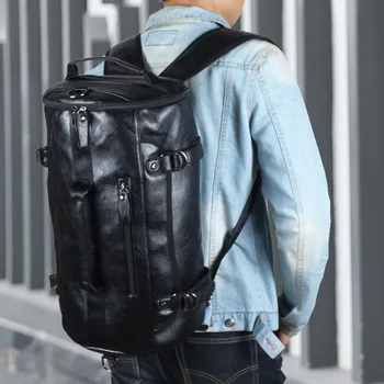 Moda Erkekler Çok Fonksiyonlu seyahat sırt çantaları Siyah PU Deri Rahat Büyük Kapasiteli Dizüstü omuz çantası Erkek Yürüyüş Kova Çanta