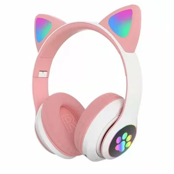 Pembe BT 5.0 kulaklık flaş ışığı kedi kulaklar kulaklıklar LED Stereo Kablosuz Müzik Bluetooth telefon kulaklık kulaklık hediye