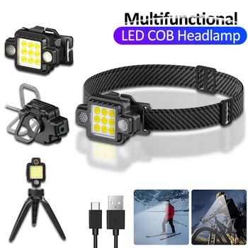 COB LED Far El Feneri 800MAH USB C Tipi Şarj için LED Kafa Lambası Kamp Açık Koşu Balıkçılık Gece Sürme Far