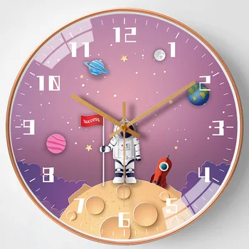 8 İnç Şık duvar resmi Saatler Yapışkanlı Astronot SpaceShuttle Tasarım Sessiz Timepiece Çocuklar İçin Oturma Odası Ev sanat dekoru