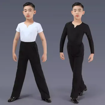 Erkek Latin Dans Üstleri Pantolon Çocuklar Latin Eğitim Giyim ChaCha Balo Salonu Dans Performansı Kıyafet Dokunun Dans Uygulama Giyim