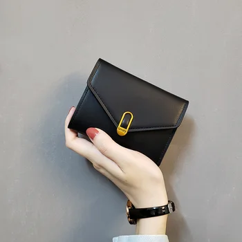 Yeni Kadın Cüzdan Deri Çanta Moda Üç katlı Basit Siyah küçük cüzdan Yüksek Kaliteli Yumuşak Çanta Deri Küçük Para Cebi