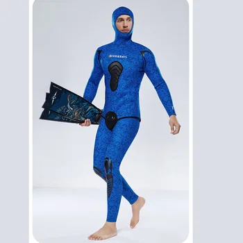 Islak Takım Elbise Sörf dalış giysisi mayo Uzun Kollu Bölünmüş Tüplü dalgıç kıyafeti Hood ile 3mm Neopren 2 Parça Balıkçılık Takım Elbise