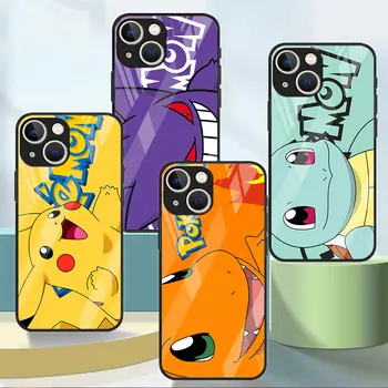 Temperli Cam Kılıf Apple iPhone 14 Artı 13 Pro Max 11 12 Mini XR 7 8 Arka Telefon Kapak Lüks Funda Pika Pokemon Sevimli Kabuk