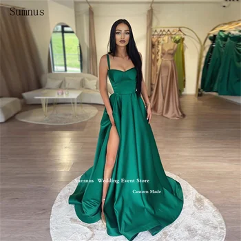 Sumnus Yeşil Balo Elbise Spagetti Sapanlar Saten Yüksek Bacak Yarık Uzun Bir Çizgi Abiye Zarif Parti Elbiseler Kadınlar İçin 2023