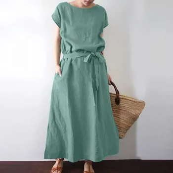 2023 Bayanlar Günlük elbiseler İlkbahar Yaz Düz Renk Moda Gevşek Bohemian Kısa Kollu Dantel Tunik Elbise