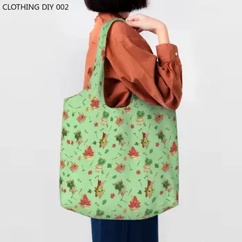 Komik Baskılı Zeldas Korok Desen alışveriş çantası Dayanıklı Tuval Alışveriş Omuz Video Oyun Çantaları fotoğraf Çantası