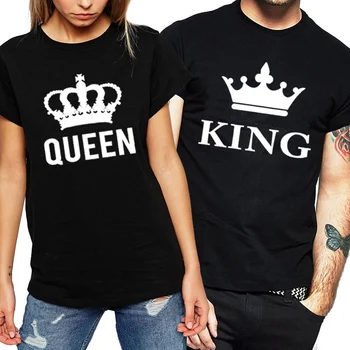 Harajuku Kadın Tişörtleri Mektup Baskı Kadın Kısa Kollu Gevşek Kadın T-shirt Çift Yaz Üst Kral Kraliçe Komik Tee