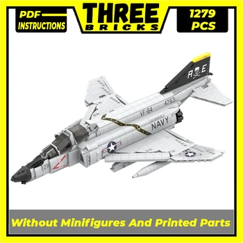 MOC Yapı Taşları Askeri F-4 Phantom Fighter-bombacı Modüler Sokak Görünümü Modeli Montaj Tuğla çocuk oyuncakları Yılbaşı Hediyeleri