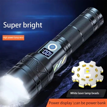 80watt 1000M Yüksek Güç Led Zumlanabilir El Feneri Kamp Taktik Torch Projektör USB Şarj Edilebilir Fener Güç Göstergesi İle