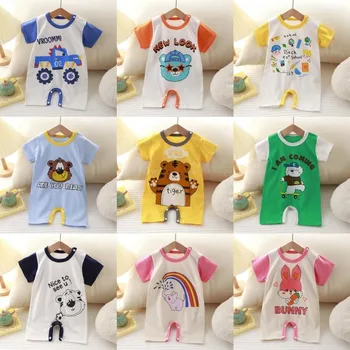 Baskılı Karikatür Yaz Bebek Romper Yenidoğan Bebek Giysileri Toddler Pamuk Rahat Tek parça Pijama Bebek Erkek Kız Tulum