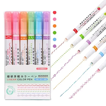 6 Adet Eğri Vurgulayıcı Seti 6 Farklı Eğri Şekli uçlu kalemler, Renkli Eğri Kalemler, Vurgulayıcı, Çeşitli Renkler