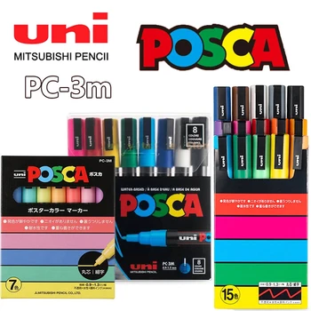 Uni Posca Akrilik Boya Çizim İşaretleyiciler Seti Mitsubishi Poster Sanat Kalemler Ekstra İnce Nokta PC-3M 7/8/15 Renk Seti Sanat Malzemeleri
