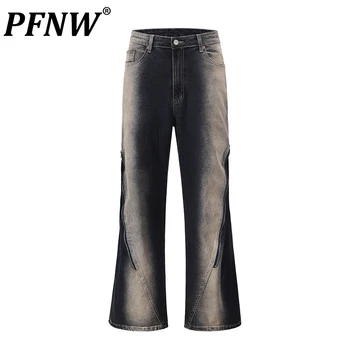 PFNW Sonbahar Yeni erkek Yüksek Sokak Eklenmiş Fermuarlar Yıkama Degrade Denim Pantolon Gelgit Techwear Aşınmaya Dayanıklı Geniş Bacak Flare Kot 12Z1868