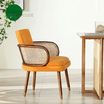 Avrupa Tasarımcı Rattan Oturma Odası Sandalyeleri Ev Mobilyaları Eğlence kamış örgü kanepe Sandalye Tembel Koltuk katı ahşap yemek odası sandalyesi