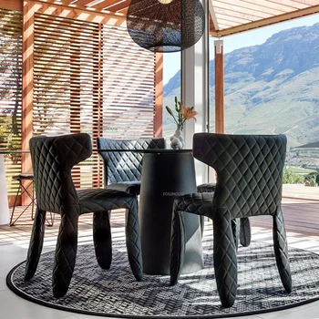 İtalyan Tasarımcı yemek sandalyesi Mobilya Modern otel ışığı Lüks Deri yemek masası Sandalyeleri İskandinav Minimalist restoran sandalyesi