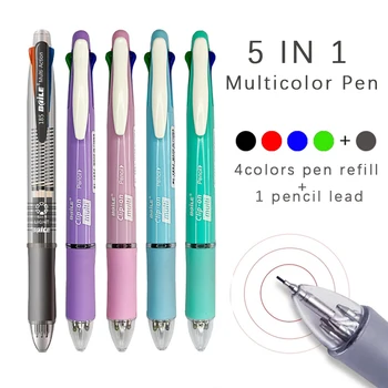 5 İn 1 Renkli Tükenmez Kalemler Yaratıcı 4 Renk Tükenmez Kalem Dolum ve Kalem Kurşun Çok Fonksiyonlu Kalem Ofis Okul Yazma Kaynağı