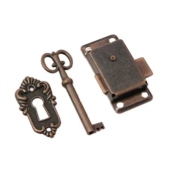 1 takım antika kapı Kilidi Çekmece Mücevher Kutusu Dolap Dolap Dolap Kapı Kilidi İle Anahtar 53x26mm Metal Mobilya Donanım