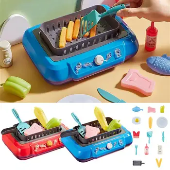 Çocuklar pişirme makinesi oyuncak seti mutfak oyuncaklar ile müzik ve ışık renk değiştirme simülasyon gıda oyna Pretend oyuncak hediye çocuklar için