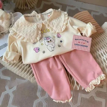 IENENS Karikatür Tavşan Hoodies + Pantolon Takım Elbise 2 ADET Kız Uzun Kollu Giyim Setleri 1 2 3 4 5 6 Yıl Çocuklar Rahat Kıyafetler Bebek Giyim