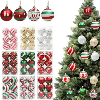 Boyalı Noel Ağacı Kolye 6CM 6 adet Kutulu Yılbaşı Topu Süsler Yeni Yıl 2024 Noel Hediyeleri Noel Navidad Ev Dekorasyon