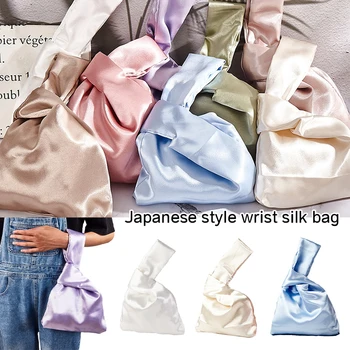 Japon Tarzı Bilek Çantası Kadın Vintage İpeksi Tote Çanta Kadın Bez Sanat Bilek çanta bozuk para cüzdanı Düğüm Çanta Kız Anahtar Telefon Kılıfı